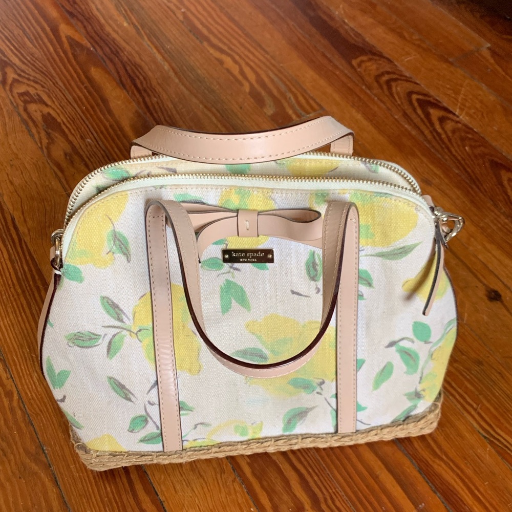 Lemon print canvas & espadrille Kate Spade tote